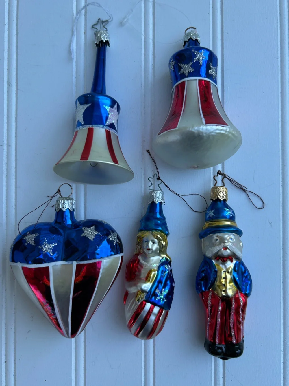 Glass Patriotic Holiday Ornaments 4th of the July Red White Blue Poland Lot of 5